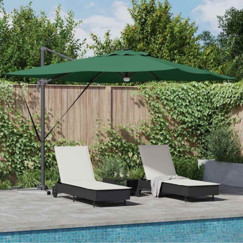 VidaXL Parasol Cantilever Roma od z LEDami, zielony, 286 x 285 x 270 cm, aluminiowy