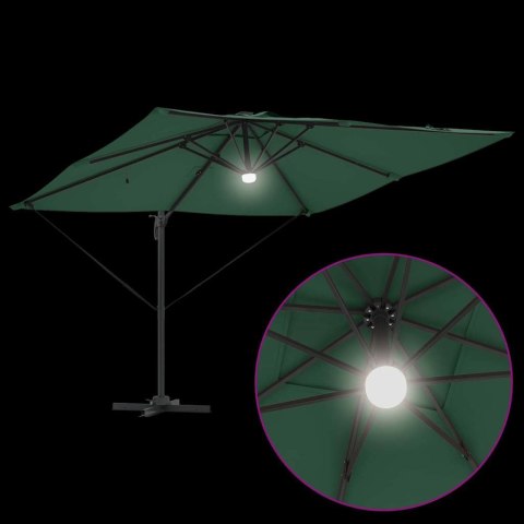 VidaXL Parasol Cantilever Roma od z LEDami, zielony, 286 x 285 x 270 cm, aluminiowy