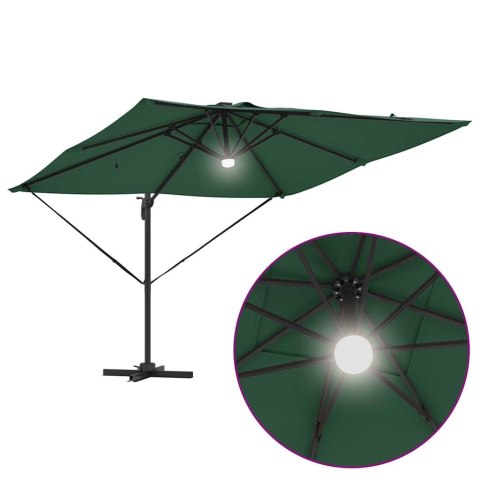 VidaXL Parasol Cantilever Roma od z LEDami, zielony, 286 x 285 x 270 cm, aluminiowy
