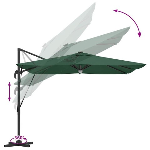 VidaXL Parasol Cantilever Roma od z LEDami, zielony, 286 x 285 x 270 cm, aluminiowy