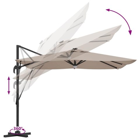 VidaXL Zaczepiony Parasol Roma z LED-ami Taupe 286 x 285 x 270 cm Aluminiowy