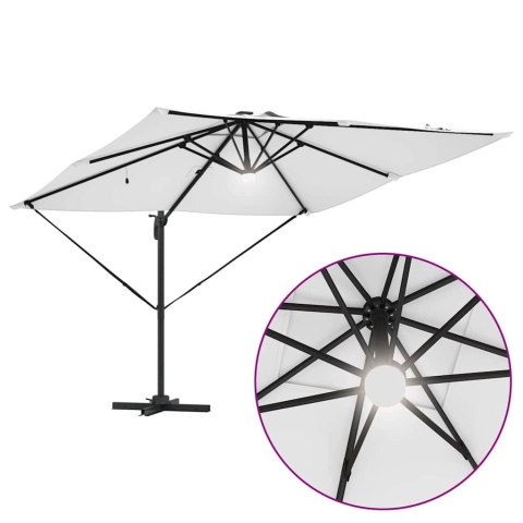PARASOL CANTILEVER ROMA Z LED-AMI PIASKOWY WYMIARY 286X285X270CM ALUMINIOWY
