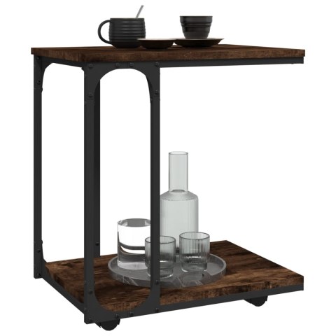 STOLIK BOCZNY NA KÓŁKACH PRZYDYMIONY DĄB 50X35X55,5CM