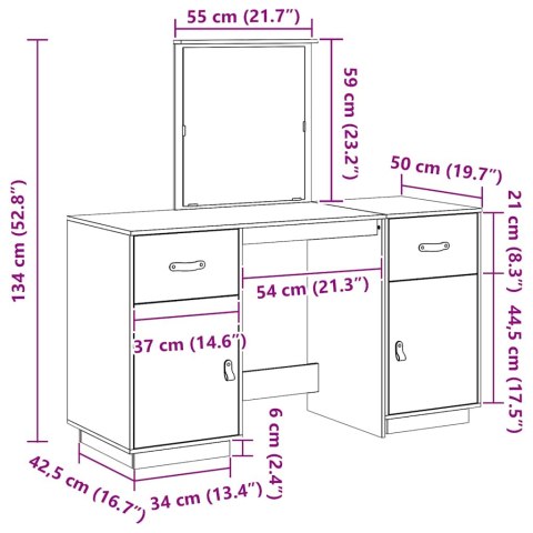 TOALETKA Z LUSTREM BIAŁA LITE DREWNO SOSNOWE