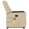 PODNOSZONY FOTEL MASUJĄCY ROZKŁADANY KREMOWY OBITY TKANINĄ