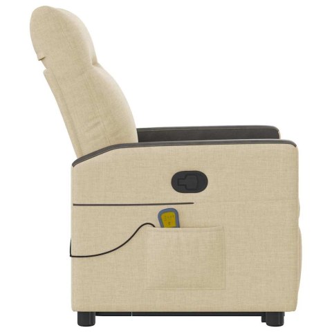 PODNOSZONY FOTEL MASUJĄCY ROZKŁADANY KREMOWY OBITY TKANINĄ