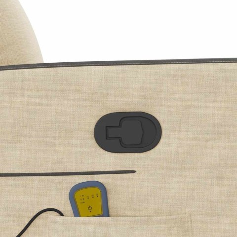 PODNOSZONY FOTEL MASUJĄCY ROZKŁADANY KREMOWY OBITY TKANINĄ