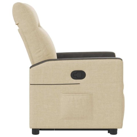 PODNOSZONY FOTEL ROZKŁADANY KREMOWY OBITY TKANINĄ