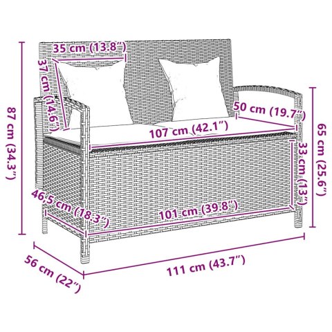 ŁAWKA OGRODOWA ZE SCHOWKIEM I PODUSZKĄ BRĄZOWY POLIRATTAN