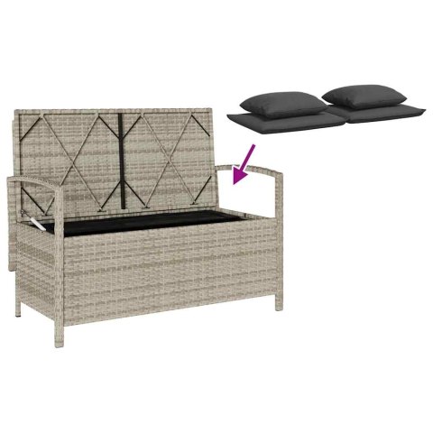 ŁAWKA OGRODOWA ZE SCHOWKIEM I PODUSZKĄ JASNOSZARY POLIRATTAN