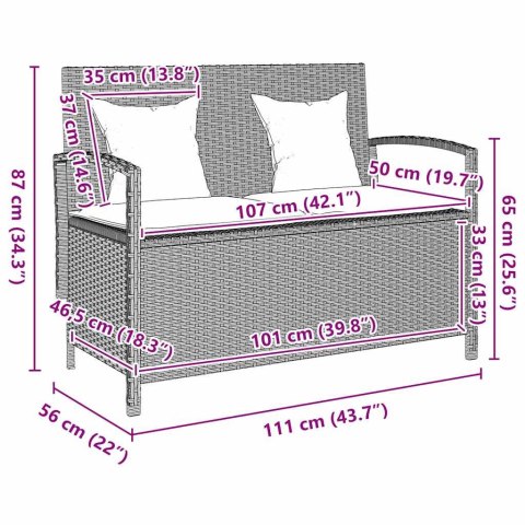 ŁAWKA OGRODOWA ZE SCHOWKIEM I PODUSZKĄ JASNOSZARY POLIRATTAN