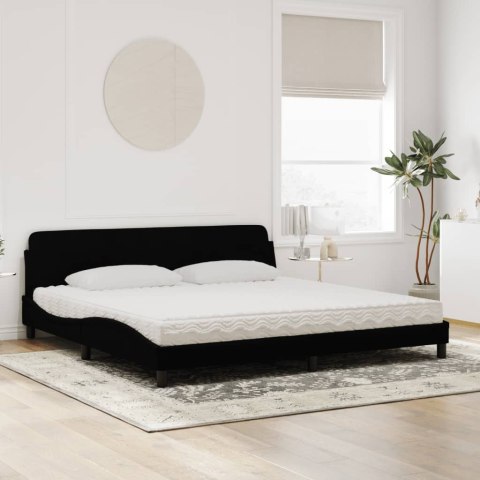 ŁÓŻKO Z MATERACEM CZARNE 200X200CM AKSAMITNE