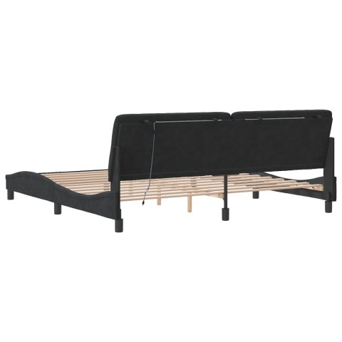RAMA ŁÓŻKA Z LED CZARNA 200X200CM AKSAMITNA