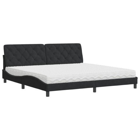 ŁÓŻKO Z MATERACEM CZARNE 200X200CM AKSAMITNE
