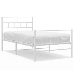 METALOWA RAMA ŁÓŻKA Z WEZGŁOWIEM I ZANÓŻKIEM BIAŁA 100X200CM