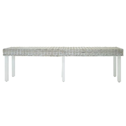 ŁAWKA BIAŁA 160X35X45CM NATURALNY RATTAN KUBU I DREWNO MAHONIOWE