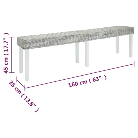 ŁAWKA BIAŁA 160X35X45CM NATURALNY RATTAN KUBU I DREWNO MAHONIOWE