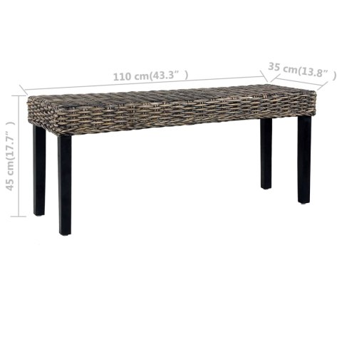 ŁAWKA 110CM CZARNA RATTAN KUBU I LITE DREWNO MAHONIOWE