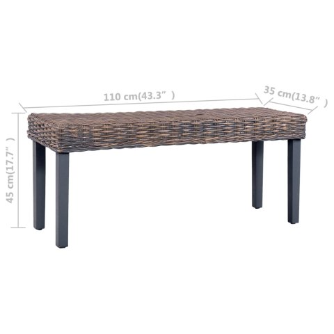 ŁAWKA 110CM SZARA RATTAN KUBU I LITE DREWNO MAHONIOWE