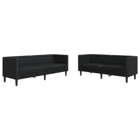 2-CZ. ZESTAW WYPOCZYNKOWY CHESTERFIELD CZARNY SZTUCZNA SKÓRA