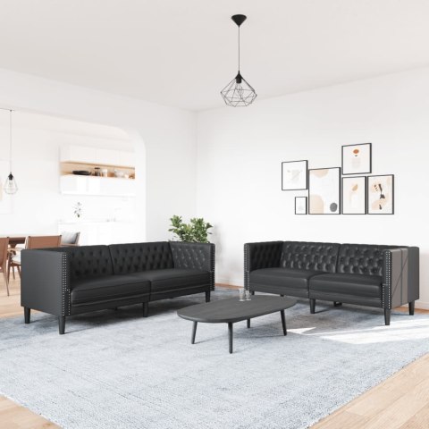 2-CZ. ZESTAW WYPOCZYNKOWY CHESTERFIELD CZARNY SZTUCZNA SKÓRA