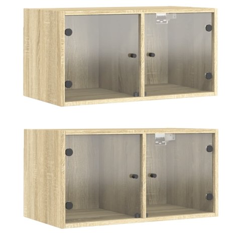 SZAFKI WISZĄCE 2 SZT SZKLANE DRZWI DĄB SONOMA 68,5X37X35CM