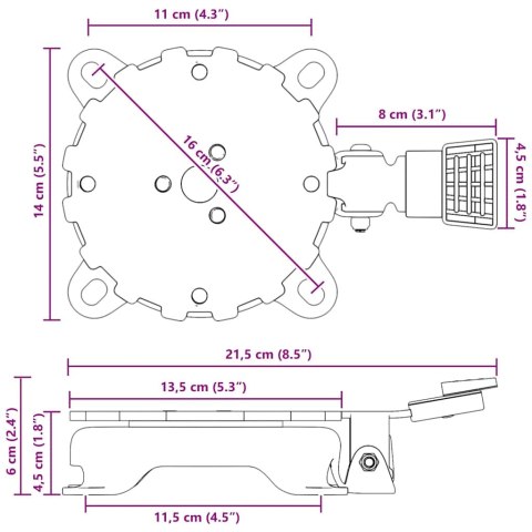PEDAŁ OBROTOWY O 360 STOPNI SREBRNY 21,5X 14X 6CM STAL