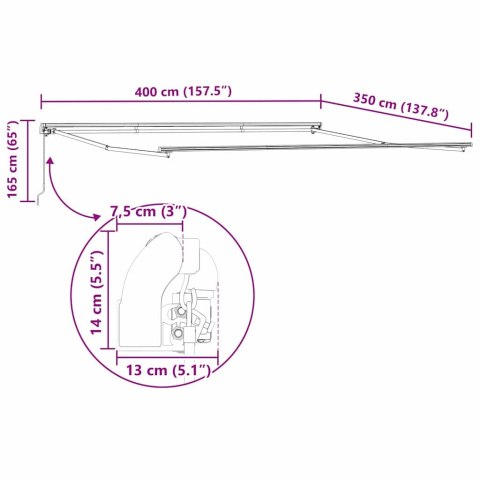 MARKIZA MANUALNA OCHRONA PRZED SŁOŃCEM BIAŁY 4X3,5M METAL