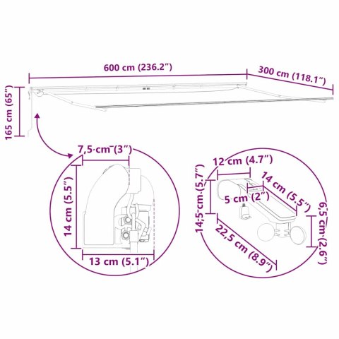 MARKIZA MANUALNA OCHRONA PRZED SŁOŃCEM BIAŁY 6X3M METAL