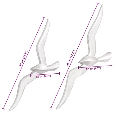 VidaXL Rzeźby Mewy na Ścianę 2 szt. Srebrne Aluminium