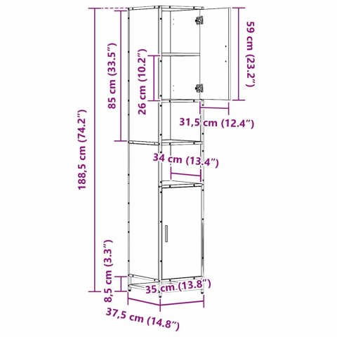 SZAFKA ŁAZIENKOWA Z PÓŁKĄ CZARNY DĄB 35X37.5X188.5CM