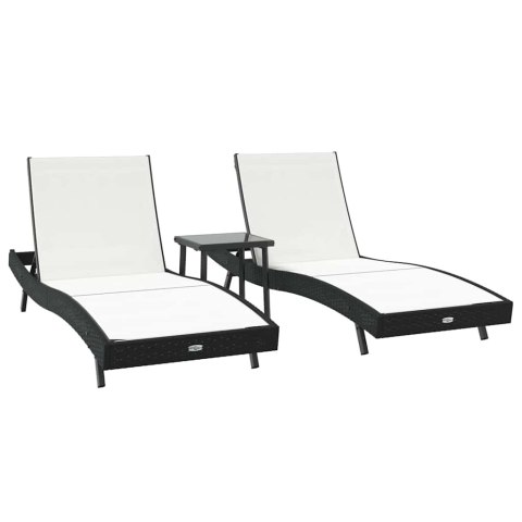 LEŻAKI 3 PCS CZARNY I BIAŁY 40X 40X 40.5CM POLIRATTAN