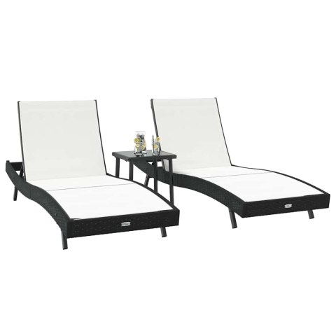 LEŻAKI 3 PCS CZARNY I BIAŁY 40X 40X 40.5CM POLIRATTAN