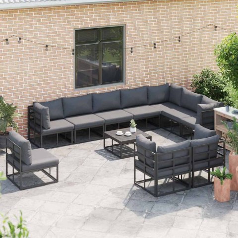 ZESTAW SOF NA OGRÓD Z PODUSZKĄ 10 PCS CZARNY ALUMINIUM