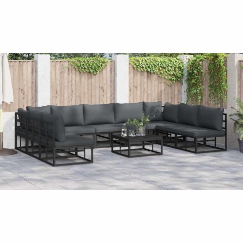 ZESTAW SOF NA OGRÓD Z PODUSZKĄ 10 PCS CZARNY ALUMINIUM