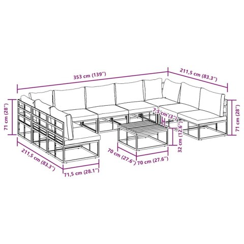 ZESTAW SOF NA OGRÓD Z PODUSZKĄ 10 PCS CZARNY ALUMINIUM