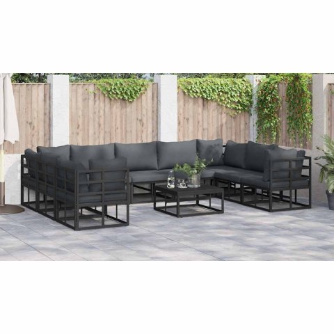 ZESTAW SOF NA OGRÓD Z PODUSZKĄ 10 PCS CZARNY ALUMINIUM
