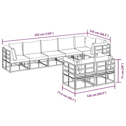 ZESTAW SOF NA OGRÓD Z PODUSZKĄ 8 PCS CZARNY ALUMINIUM
