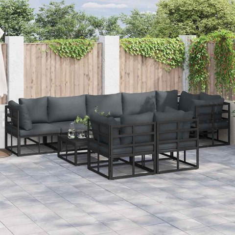 ZESTAW SOF NA OGRÓD Z PODUSZKĄ 9 PCS CZARNY ALUMINIUM