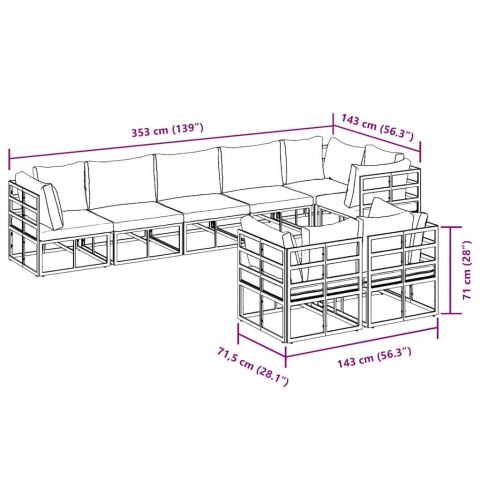 ZESTAW SOF NA OGRÓD Z PODUSZKĄ 9 PCS CZARNY ALUMINIUM