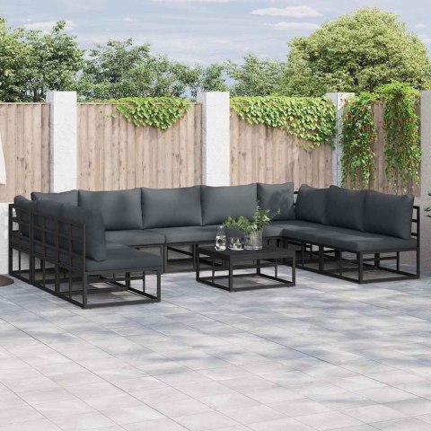 ZESTAW SOF NA OGRÓD Z PODUSZKĄ 9 PCS CZARNY ALUMINIUM
