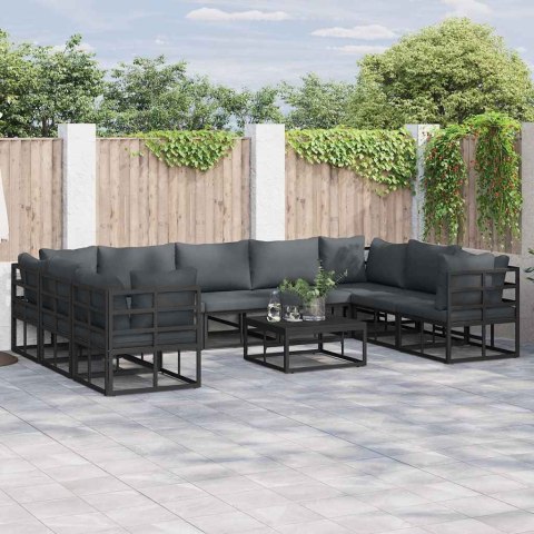 ZESTAW SOF NA OGRÓD Z PODUSZKĄ 9 PCS CZARNY ALUMINIUM