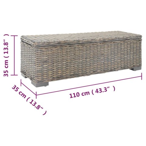 SKRZYNIA SZARA 110CM NATURALNY RATTAN KUBU I DREWNO MAHONIOWE