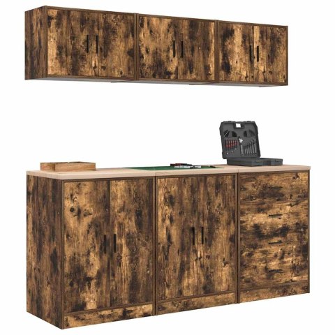 VidaXL Szafki garażowe 6 szt. Dąb wędzony Drewno klejone