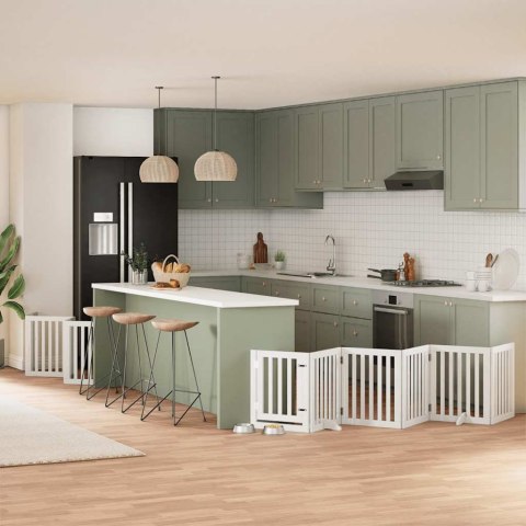 SKŁADANA BRAMKA DLA PSA Z DRZWIAMI 15 PANELI BIAŁA 750CM