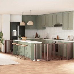 SKŁADANA BRAMKA DLA PSA Z DRZWIAMI 10 PANELI BRĄZOWA 800CM