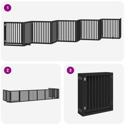 SKŁADANA BRAMKA DLA PSA Z DRZWIAMI 10 PANELI CZARNA 800CM