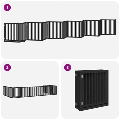 SKŁADANA BRAMKA DLA PSA Z DRZWIAMI 12 PANELI CZARNA 960CM