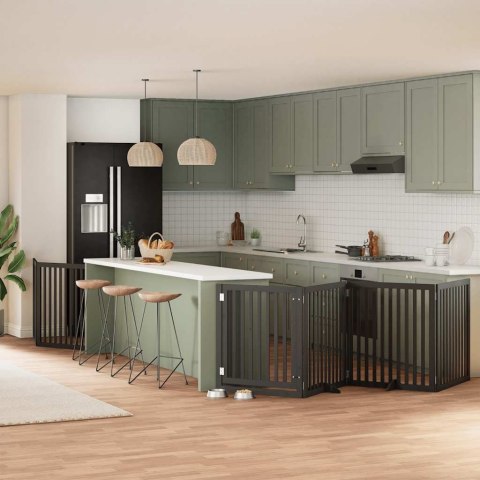 SKŁADANA BRAMKA DLA PSA Z DRZWIAMI 8 PANELI CZARNA 640CM