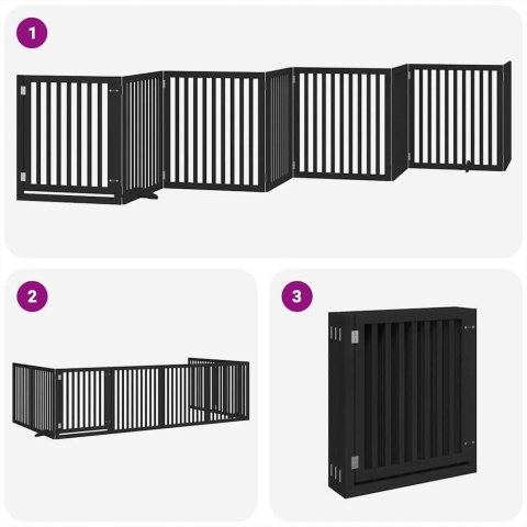 SKŁADANA BRAMKA DLA PSA Z DRZWIAMI 8 PANELI CZARNA 640CM